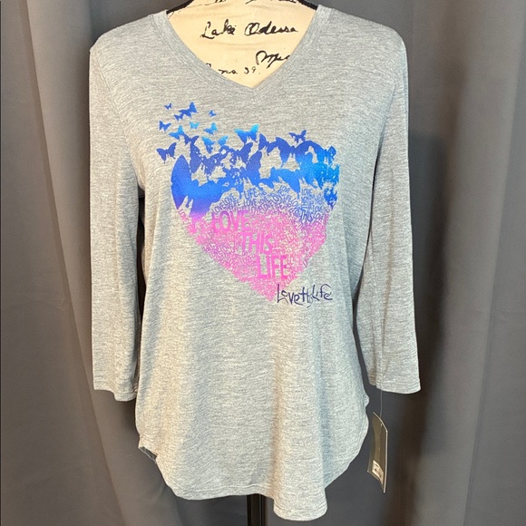 Gray Love Life Graphic Women's Top - Picture 1 of 12